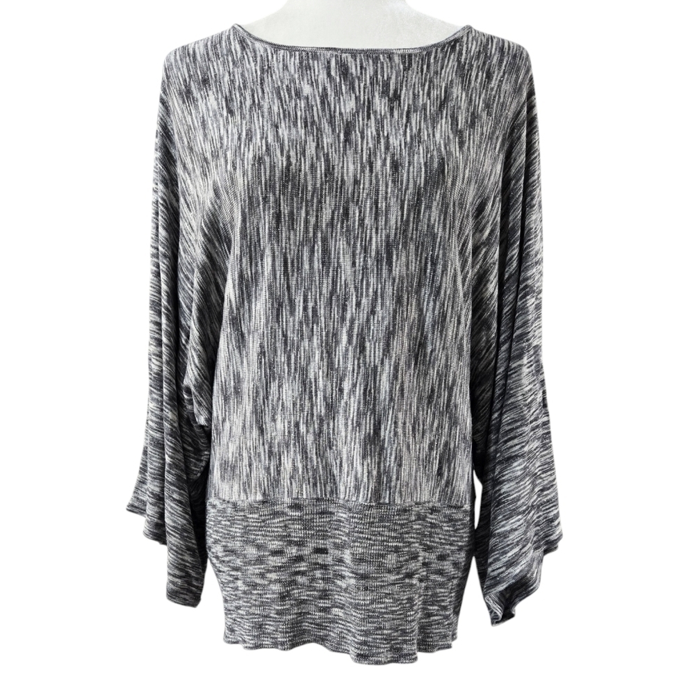 Chico's Gray Metallic Space Dye Dolman Sweater Wide Kimono Sleeves Party
